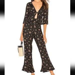 FREE PEOPLE El Paso Floral Print 2pc V-Neck Tie Front Top Flare Pant Set